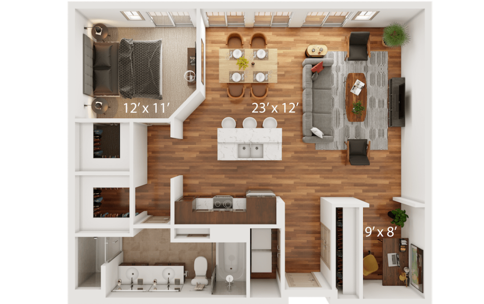 I - 1 bedroom floorplan layout with 1 bathroom and 1095 square feet