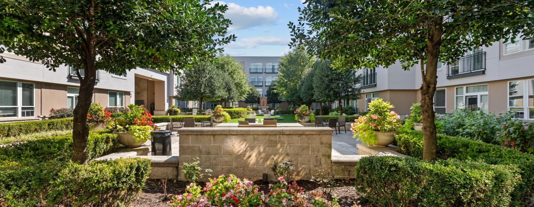 a garden in front of a building